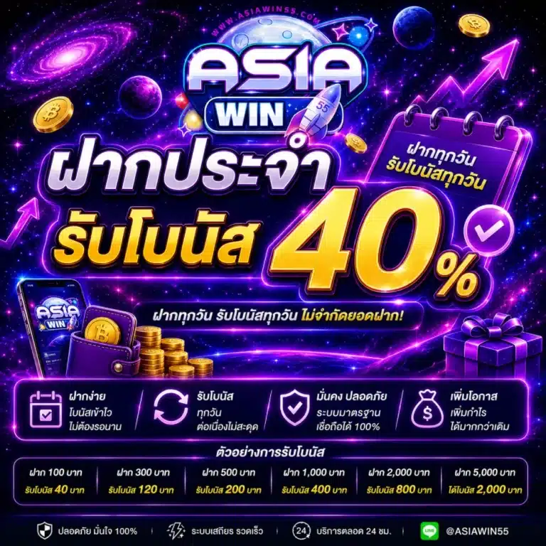 โปรโมชั่น ASIAWIN55 ฝากประจำรับโบนัส 40%
